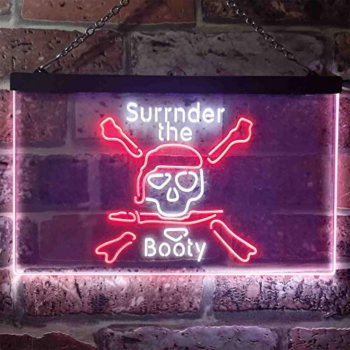 Pirate Skull Surrender The Booty Dual LED Neon Light Sign